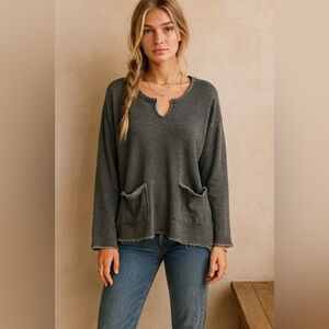 Johnny Was Pete & Greta Sweatshirt Top w Pockets Black Gray M | EUC